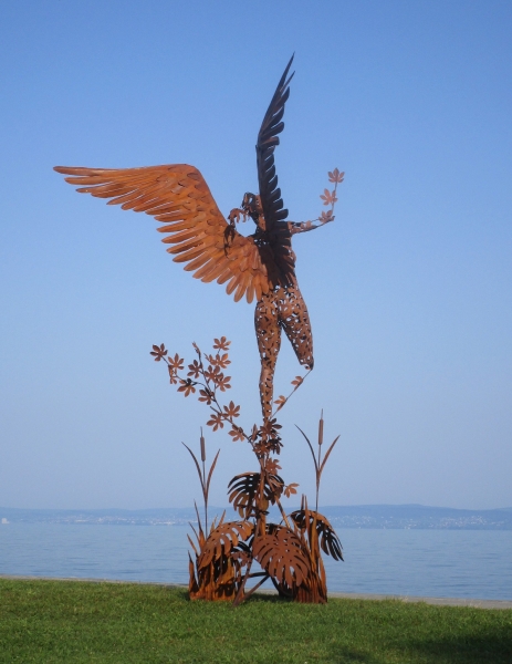 Huge garden statuette Syrinx rusty iron